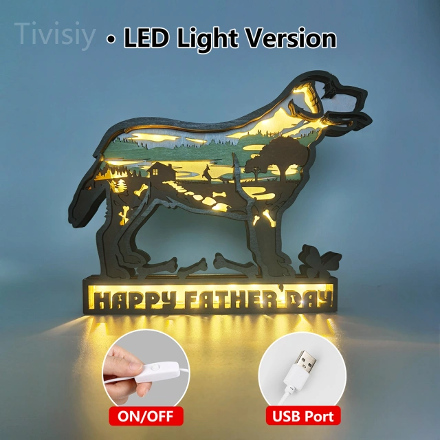 Customized Text Labrador 3D Wooden Carving Light, Suitable for Mother&Father's Day Anniversary Gift